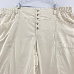 Knox Rose‎ Cropped Ivory Pants Button Fly Elastic Waist Utility 4X